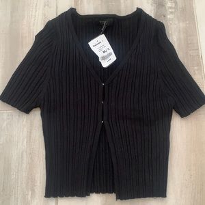 Ribbed Cropped Black Cardigan, size M/L